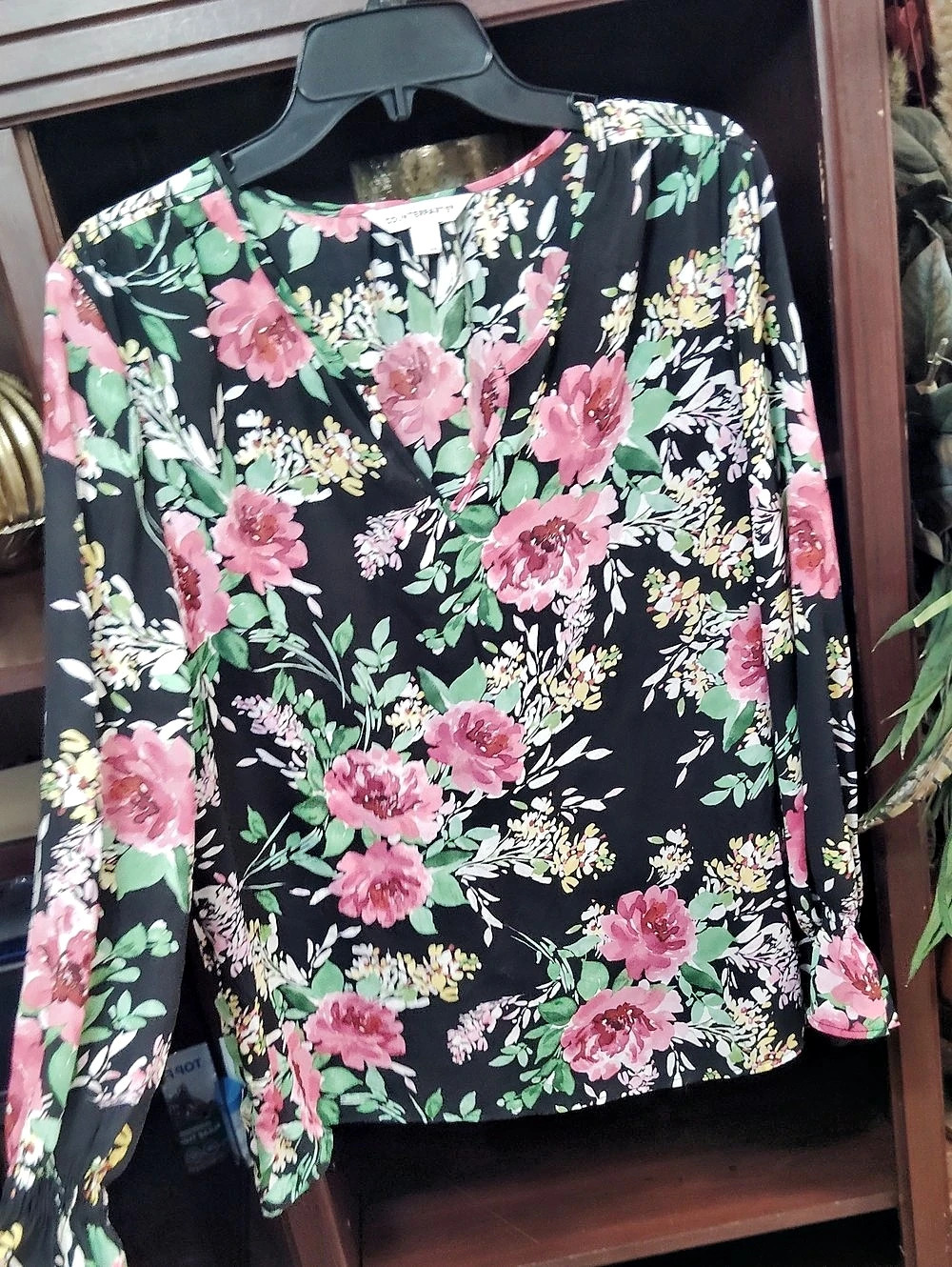 Counterparts Floral Long Sleeve Blouse in Black & Pink XL